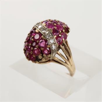 0.21ct TW Diamond Ruby 10kt Gold Dome Ring - Evaluated By Our Certified Gemologist-AGS/GIA
