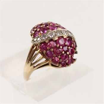 0.21ct TW Diamond Ruby 10kt Gold Dome Ring - Evaluated By Our Certified Gemologist-AGS/GIA
