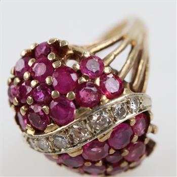 0.21ct TW Diamond Ruby 10kt Gold Dome Ring - Evaluated By Our Certified Gemologist-AGS/GIA