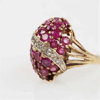 0.21ct TW Diamond Ruby 10kt Gold Dome Ring - Evaluated By Our Certified Gemologist-AGS/GIA