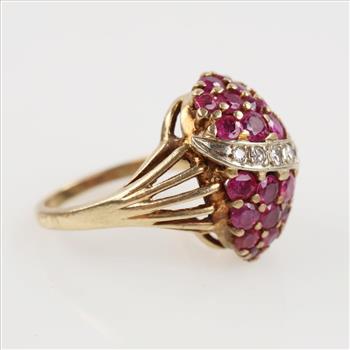 0.21ct TW Diamond Ruby 10kt Gold Dome Ring - Evaluated By Our Certified Gemologist-AGS/GIA