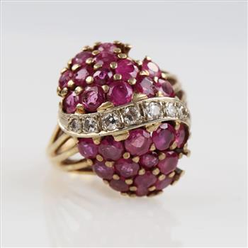 0.21ct TW Diamond Ruby 10kt Gold Dome Ring - Evaluated By Our Certified Gemologist-AGS/GIA