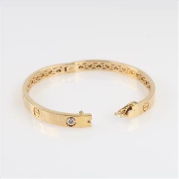 0.36ct TW Diamond 14kt Gold Bangle Bracelet-Evaluated By Our Certified Gemologist-AGS/GIA