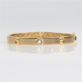 0.36ct TW Diamond 14kt Gold Bangle Bracelet-Evaluated By Our Certified Gemologist-AGS/GIA