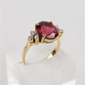 0.36ct TW Diamond 18kt Gold Tourmaline Stone Ring -Evaluated By Our Certified Gemologist-AGS/GIA