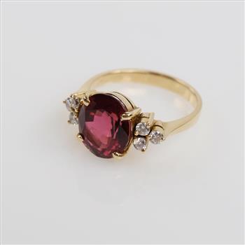 0.36ct TW Diamond 18kt Gold Tourmaline Stone Ring -Evaluated By Our Certified Gemologist-AGS/GIA
