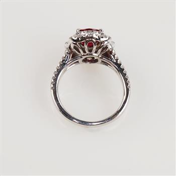 0.50ctTW Diamond Ruby 14kt White Gold Double Halo Ring-Evaluated By Our Certified Gemologist-AGS/GIA