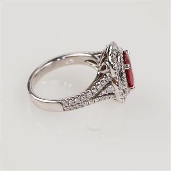 0.50ctTW Diamond Ruby 14kt White Gold Double Halo Ring-Evaluated By Our Certified Gemologist-AGS/GIA