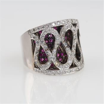 0.59ct TW Diamond Ruby 18kt White Gold Tapered Ring-Evaluated By Our Certified Gemologist-AGS/GIA