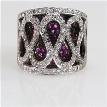 0.59ct TW Diamond Ruby 18kt White Gold Tapered Ring-Evaluated By Our Certified Gemologist-AGS/GIA