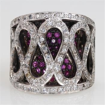 0.59ct TW Diamond Ruby 18kt White Gold Tapered Ring-Evaluated By Our Certified Gemologist-AGS/GIA