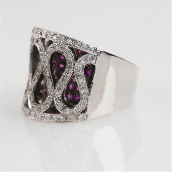 0.59ct TW Diamond Ruby 18kt White Gold Tapered Ring-Evaluated By Our Certified Gemologist-AGS/GIA
