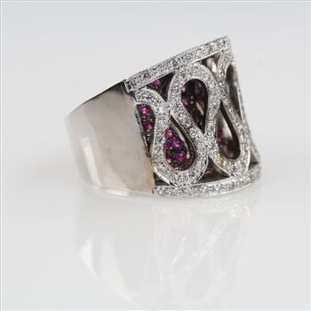 0.59ct TW Diamond Ruby 18kt White Gold Tapered Ring-Evaluated By Our Certified Gemologist-AGS/GIA