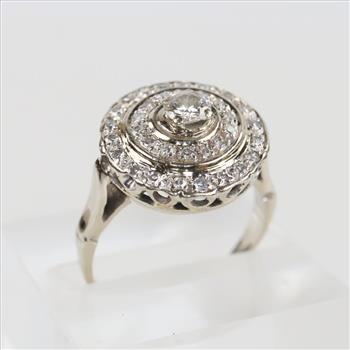 0.63cts TW Diamond 10kt Gold Double Halo Ring - Evaluated By Our Certified Gemologist-AGS/GIA