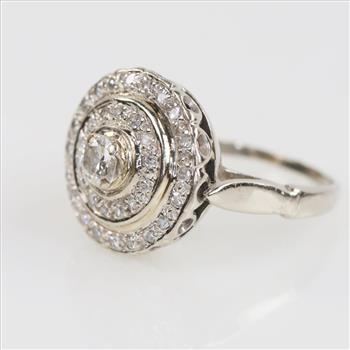 0.63cts TW Diamond 10kt Gold Double Halo Ring - Evaluated By Our Certified Gemologist-AGS/GIA