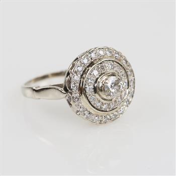 0.63cts TW Diamond 10kt Gold Double Halo Ring - Evaluated By Our Certified Gemologist-AGS/GIA