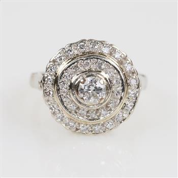 0.63cts TW Diamond 10kt Gold Double Halo Ring - Evaluated By Our Certified Gemologist-AGS/GIA