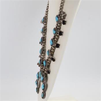 0.800 - 0.900 Silver Squash Blossom Turquoise Necklace