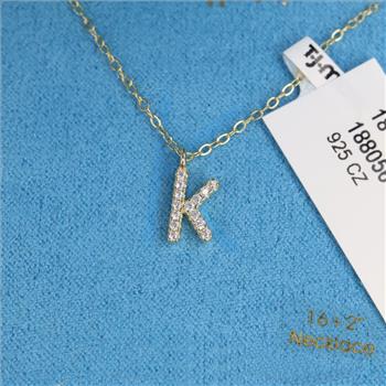 0.800-0.900 Silver Clear Stone K Initial Necklace
