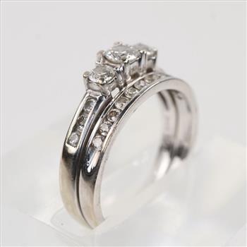 0.81ct TW Diamond 14kt White Gold Bridal Set-Evaluated By Our Certified Gemologist-AGS/GIA