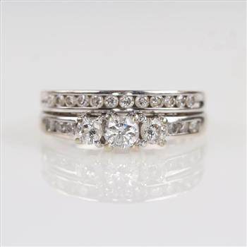 0.81ct TW Diamond 14kt White Gold Bridal Set-Evaluated By Our Certified Gemologist-AGS/GIA