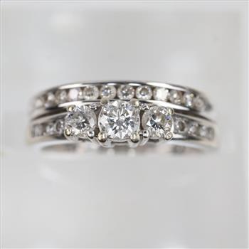 0.81ct TW Diamond 14kt White Gold Bridal Set-Evaluated By Our Certified Gemologist-AGS/GIA