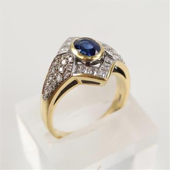 0.84ct TW Diamond Blue Sapphire 18kt Gold Signet Ring- Evaluated By Our Certified Gemologist-AGS/GIA
