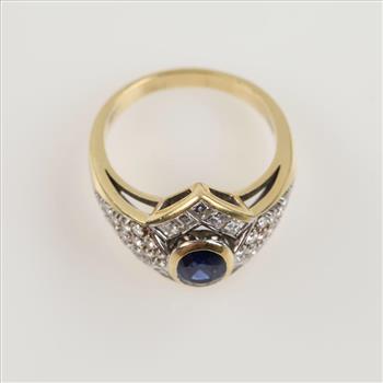 0.84ct TW Diamond Blue Sapphire 18kt Gold Signet Ring- Evaluated By Our Certified Gemologist-AGS/GIA