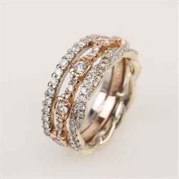 0.88ctTW Diamond 14kt -18kt Tri-Colored Gold Stack Rings Evaluated by our Certified Gemologist