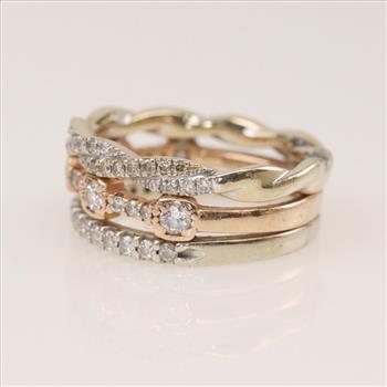 0.88ctTW Diamond 14kt -18kt Tri-Colored Gold Stack Rings Evaluated by our Certified Gemologist