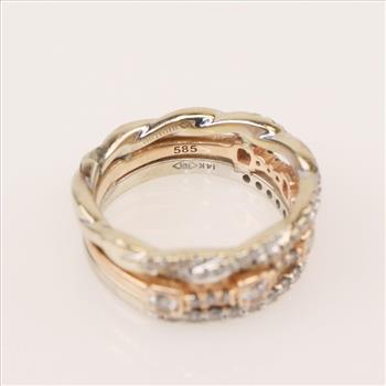 0.88ctTW Diamond 14kt -18kt Tri-Colored Gold Stack Rings Evaluated by our Certified Gemologist