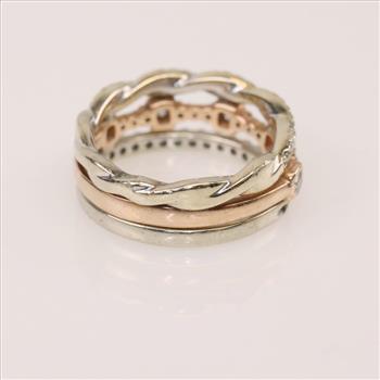 0.88ctTW Diamond 14kt -18kt Tri-Colored Gold Stack Rings Evaluated by our Certified Gemologist