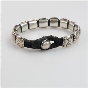 0.900 Silver Concho Leather Bracelet