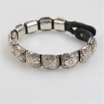 0.900 Silver Concho Leather Bracelet