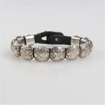 0.900 Silver Concho Leather Bracelet