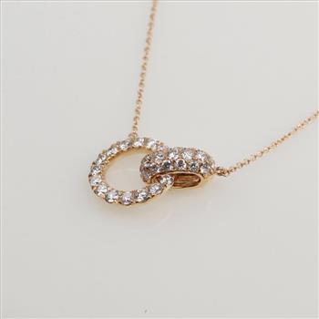 0.92ct TW Diamond 18kt Rose Gold Circle Pendant Necklace-Evaluated By Certified Gemologist-AGS/GIA