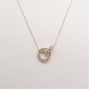 0.92ct TW Diamond 18kt Rose Gold Circle Pendant Necklace-Evaluated By Certified Gemologist-AGS/GIA