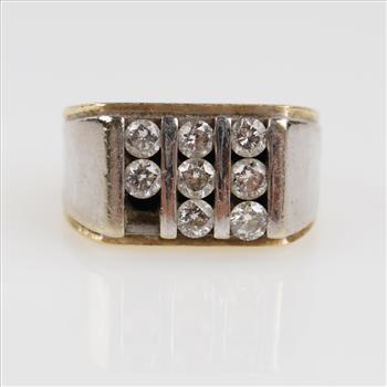 0.96ct TW Diamond 14kt Two Tone Gold Signet Ring -Evaluated By Our Certified Gemologist-AGS/GIA