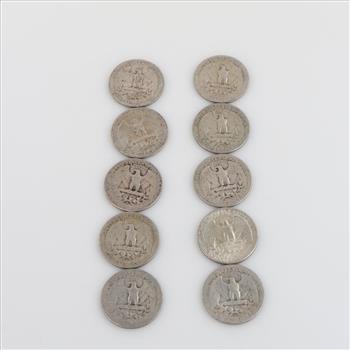 10 US Washington Silver Quarters