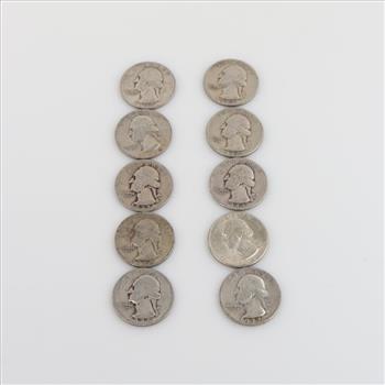 10 US Washington Silver Quarters