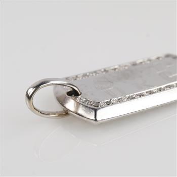 1.00ct TW Diamond 14kt White Gold Dog Tag Pendant-Evaluated By Our Certified Gemologist-AGS/GIA