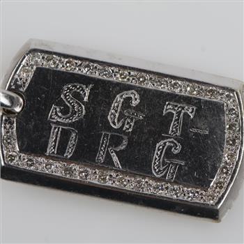 1.00ct TW Diamond 14kt White Gold Dog Tag Pendant-Evaluated By Our Certified Gemologist-AGS/GIA