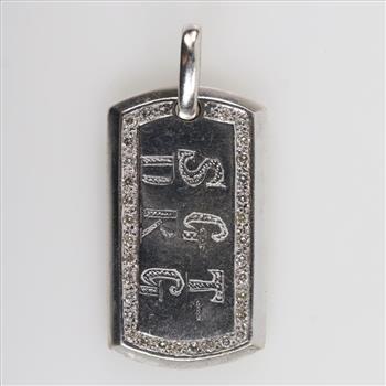 1.00ct TW Diamond 14kt White Gold Dog Tag Pendant-Evaluated By Our Certified Gemologist-AGS/GIA