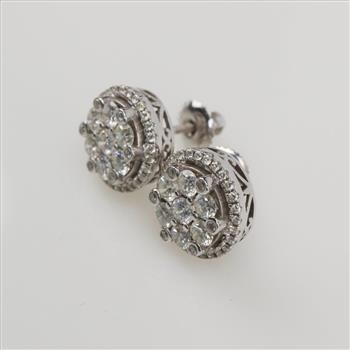 1.01cts TW Diamond 14kt White Gold Stud Earrings-Evaluated By Our Certified Gemologist-AGS/GIA