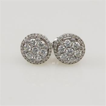 1.01cts TW Diamond 14kt White Gold Stud Earrings-Evaluated By Our Certified Gemologist-AGS/GIA