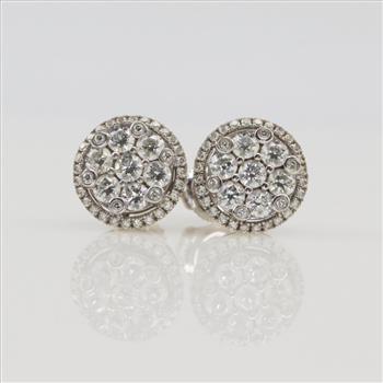 1.01cts TW Diamond 14kt White Gold Stud Earrings-Evaluated By Our Certified Gemologist-AGS/GIA