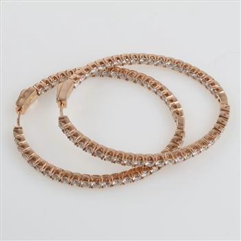 10.32cts TW Diamond 14kt Rose Gold Hoop Earrings-Evaluated By Our Certified Gemologist-AGS/GIA