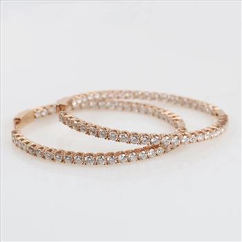 10.32cts TW Diamond 14kt Rose Gold Hoop Earrings-Evaluated By Our Certified Gemologist-AGS/GIA