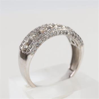 1.03cts TW Diamond 10kt White Gold Band-Evaluated By Our Certified Gemologist-AGS/GIA