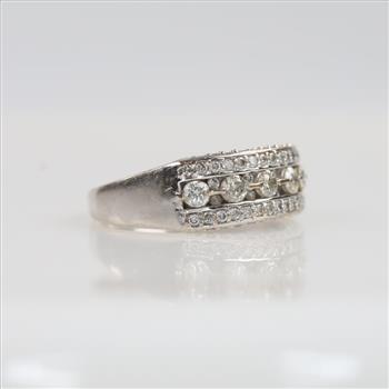 1.03cts TW Diamond 10kt White Gold Band-Evaluated By Our Certified Gemologist-AGS/GIA